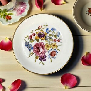 Vintage Royal Worcester Fine Bone China Trinket Dish Floral Gold Rim England